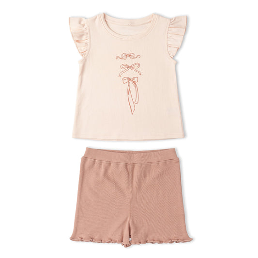 Organic Cotton Sleeveless Flutter Top & Shorts Set - Bows