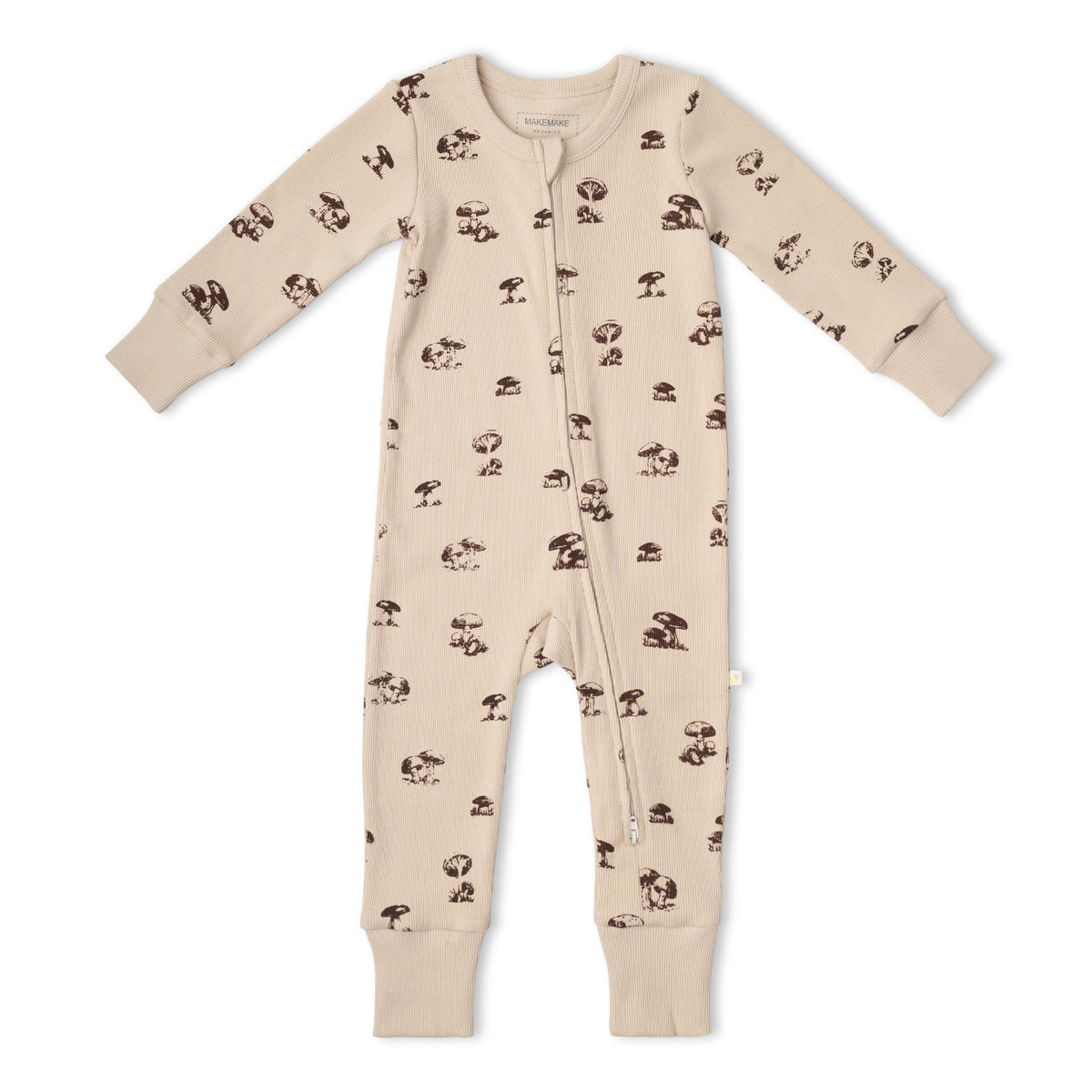 Organic Cotton 2-Way Zip Romper - Mushroom