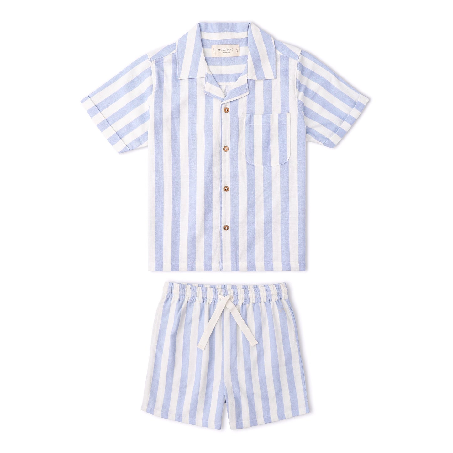 Organic Cotton Linen Shirt & Shorts Set - Blue Stripes