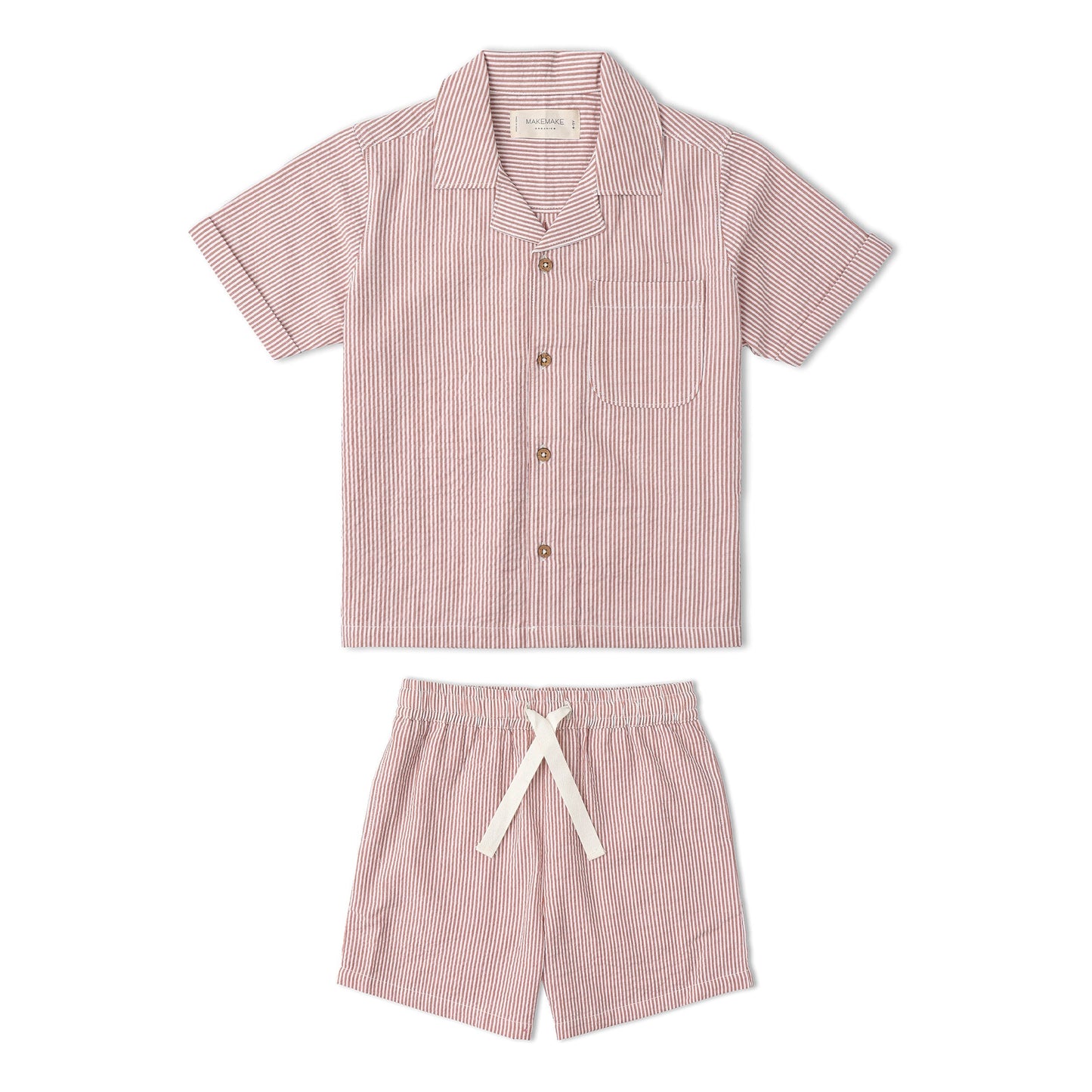 Organic Cotton Seersucker Shirt & Shorts Set - Coral Stripes