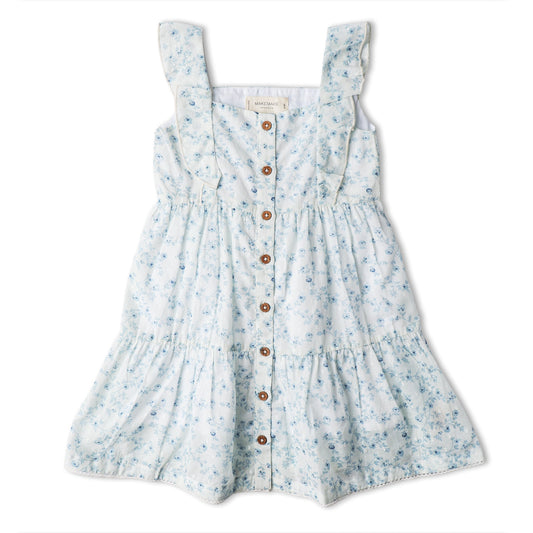 Organic Cotton Flutter Buttoned Tiered Dress - Ivy Floral