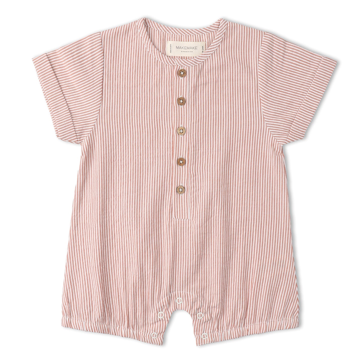 Organic Cotton Seersucker Bubble Romper - Coral Stripes