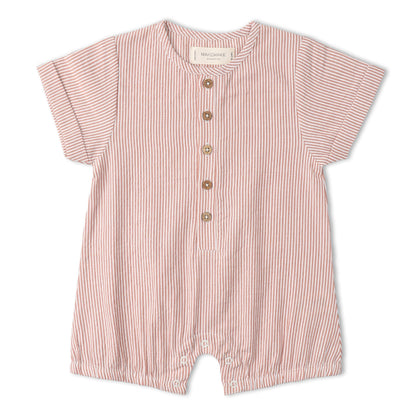 Organic Cotton Seersucker Bubble Romper - Coral Stripes