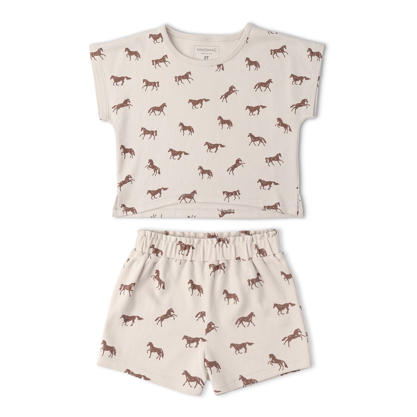 Organic Cotton Drop Shoulder Tee & Shorts Set - Horses
