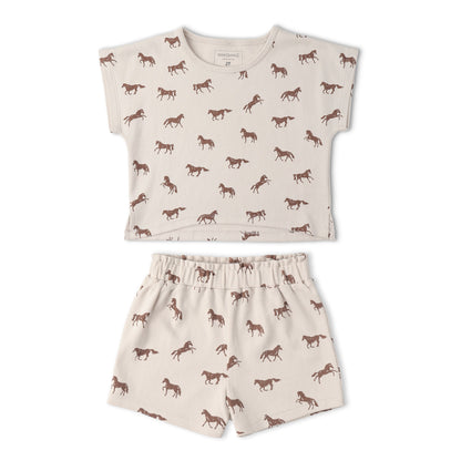 Organic Cotton Drop Shoulder Tee & Shorts Set - Horses