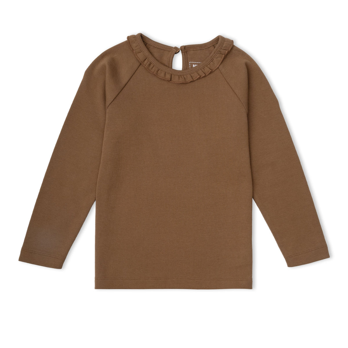 Organic Cotton Ruffle Neck Top - Brown