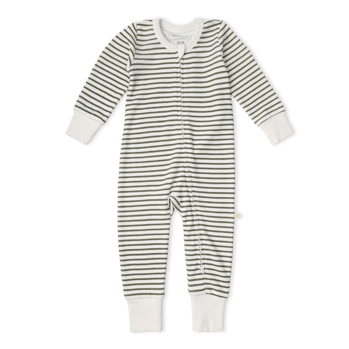 Organic Cotton 2-Way Zip Romper - Olive Stripes