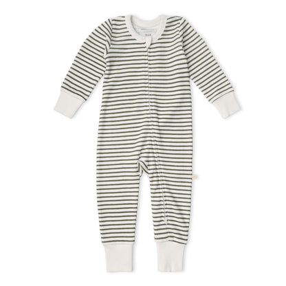 Organic Cotton 2-Way Zip Romper - Olive Stripes