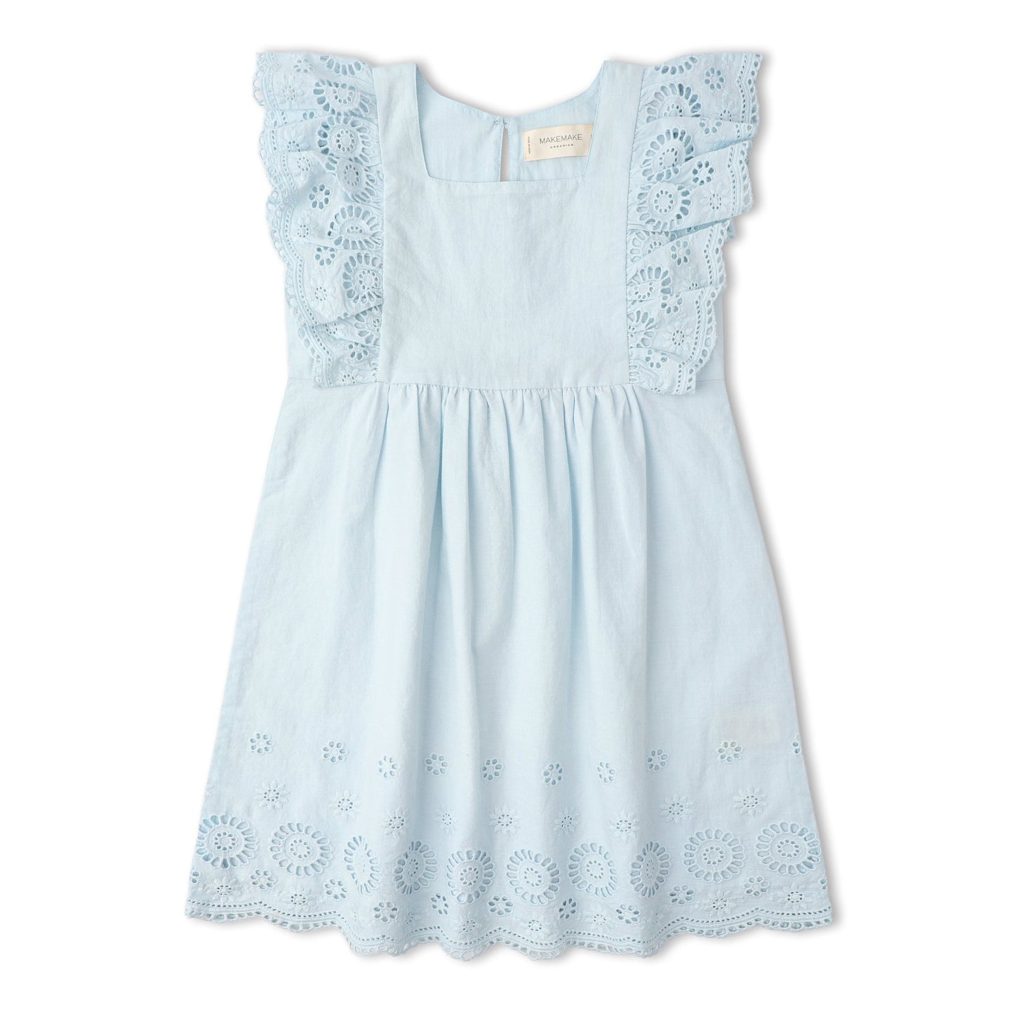 Organic Cotton Eyelet Flutter Dress - Light Blue