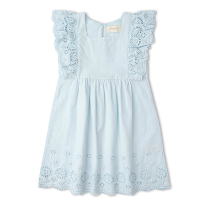 Organic Cotton Eyelet Flutter Dress - Light Blue
