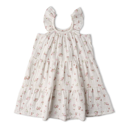 Organic Cotton Ruffle Tiered Dress - Blush Floral