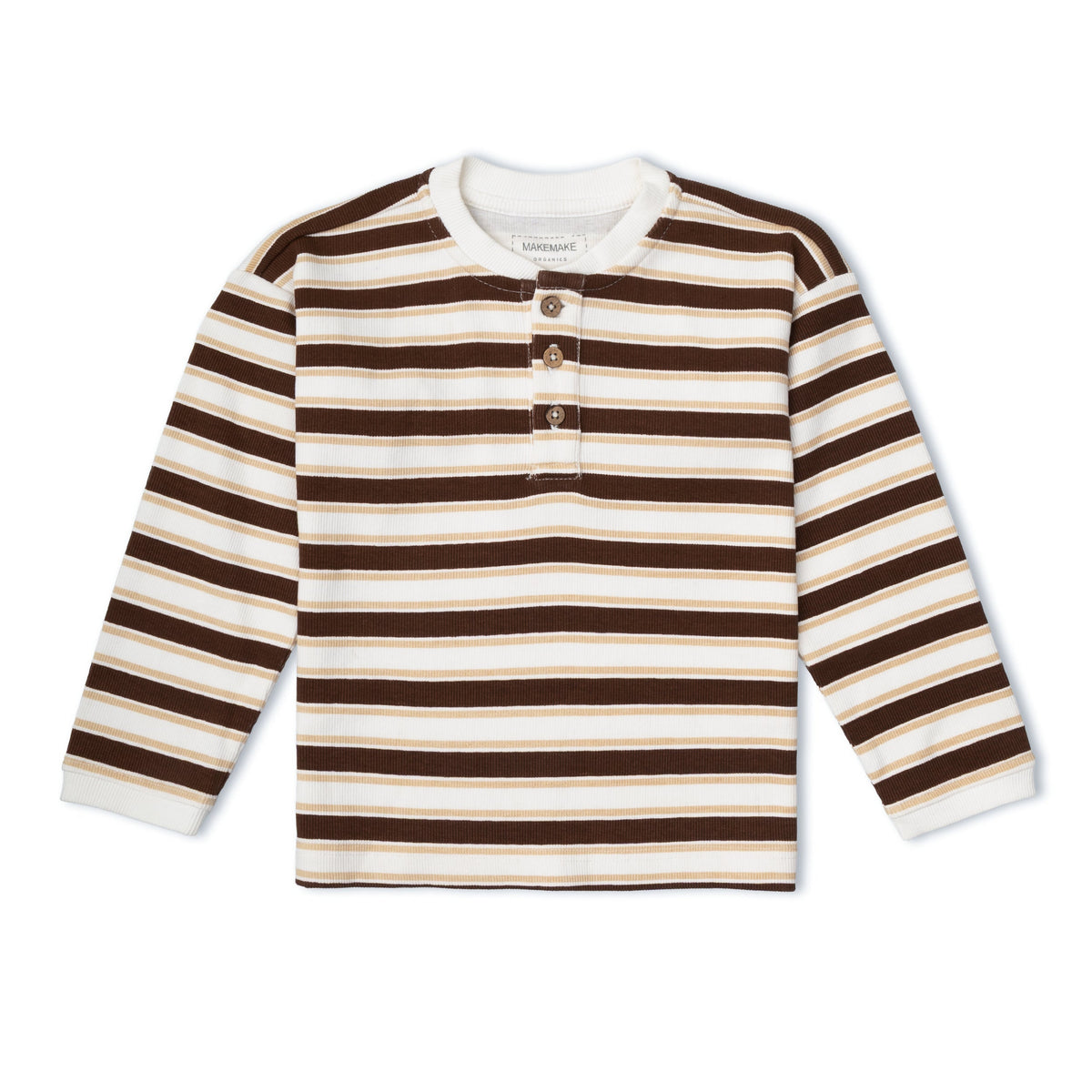 Organic Cotton Henley Tee - Cocoa Stripe