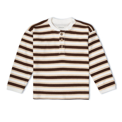 Organic Cotton Henley Tee - Cocoa Stripe
