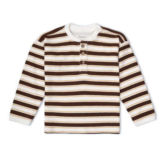 Organic Cotton Henley Tee - Cocoa Stripe
