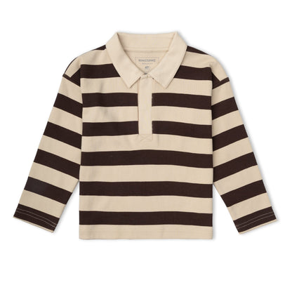 Organic Cotton Long Sleeve Polo - Mocha Stripe