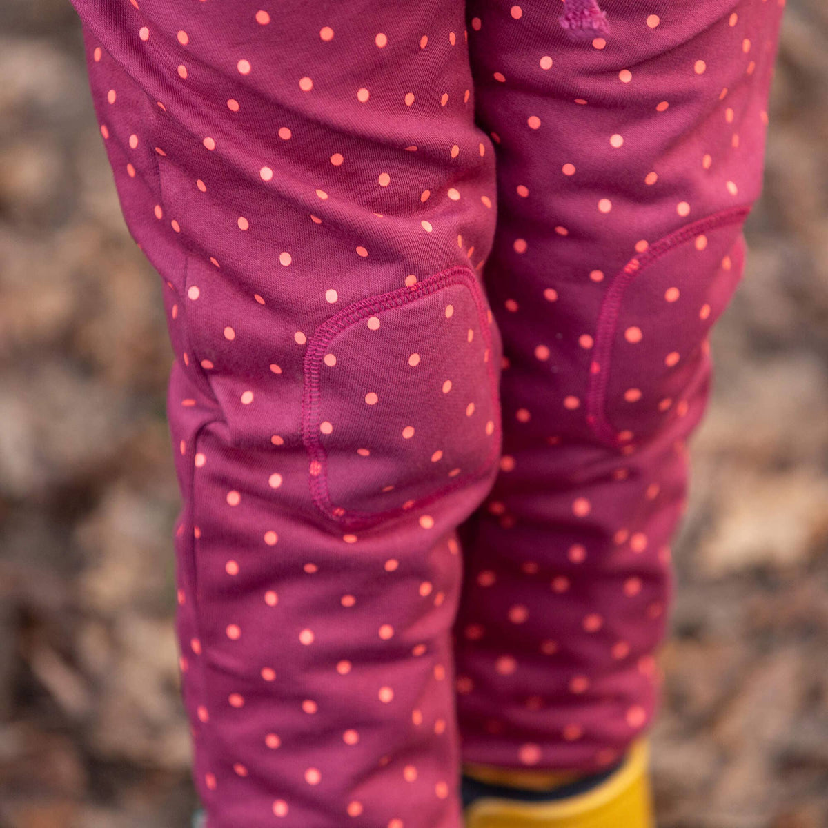 Little Green Radicals Organic Cotton Knee Patch Cozy Joggers - Autumn Polkadot