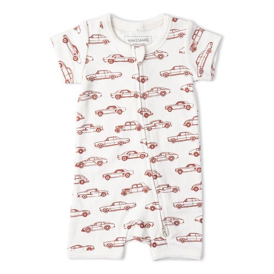Organic Short Zip Romper - Cars