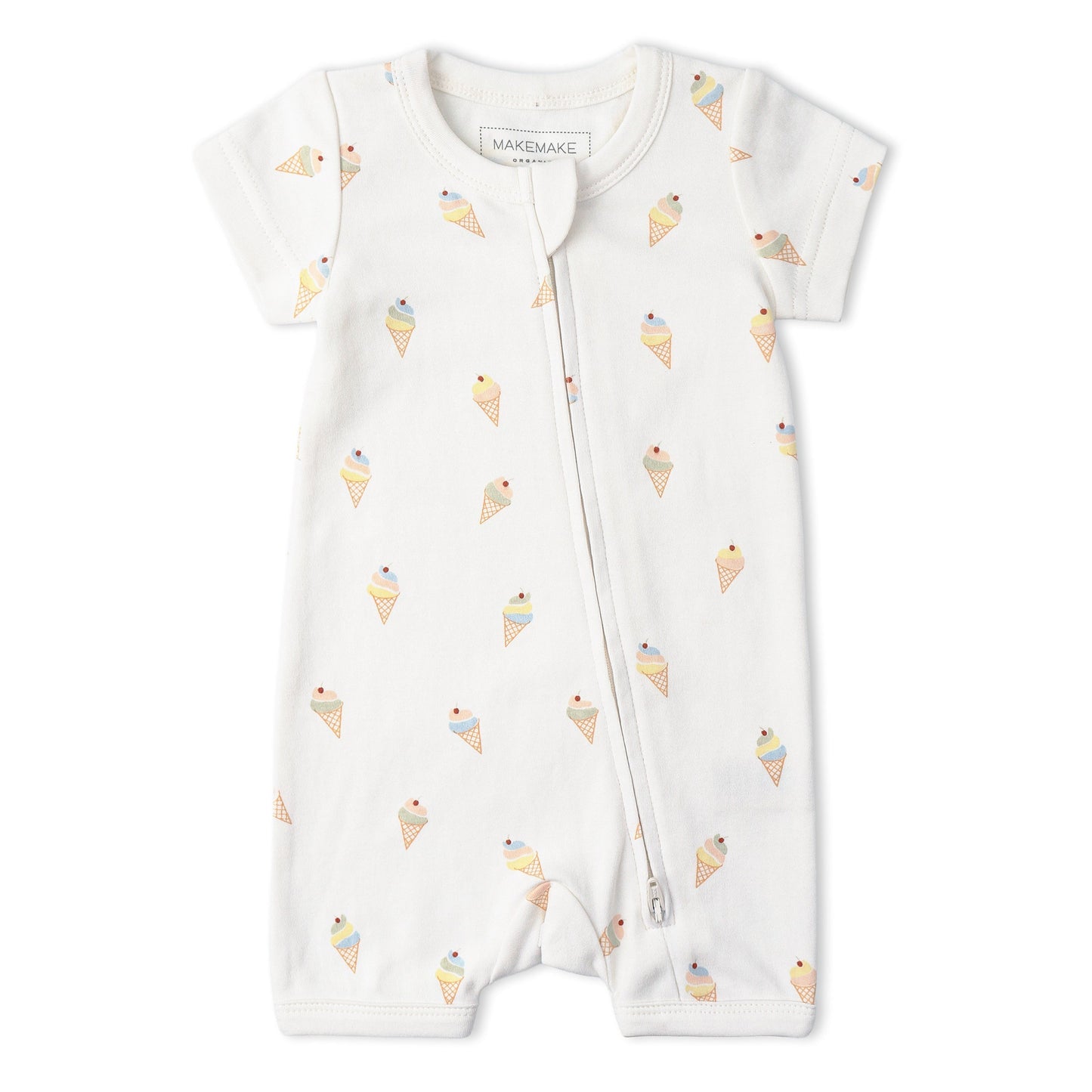 Organic Cotton Short Zip Romper - Ice Cream