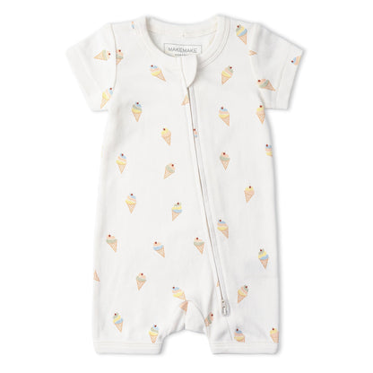 Organic Cotton Short Zip Romper - Ice Cream