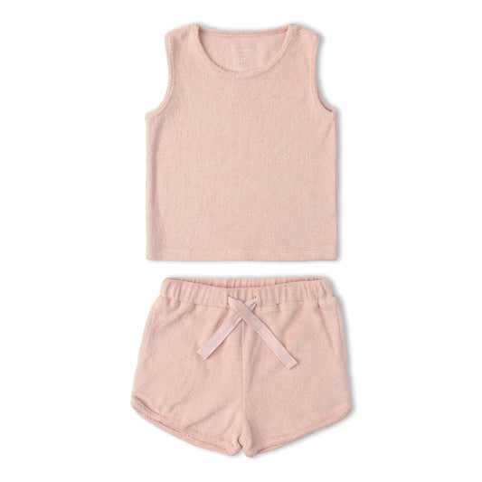 Organic Cotton Terry Sleeveless Tee & Shorts Set - Blush