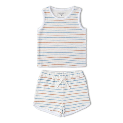 Organic Cotton Terry Sleeveless Tee & Shorts Set - Cabana Stripes