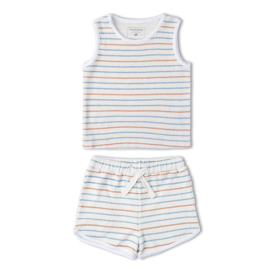 Organic Cotton Terry Sleeveless Tee & Shorts Set - Cabana Stripes