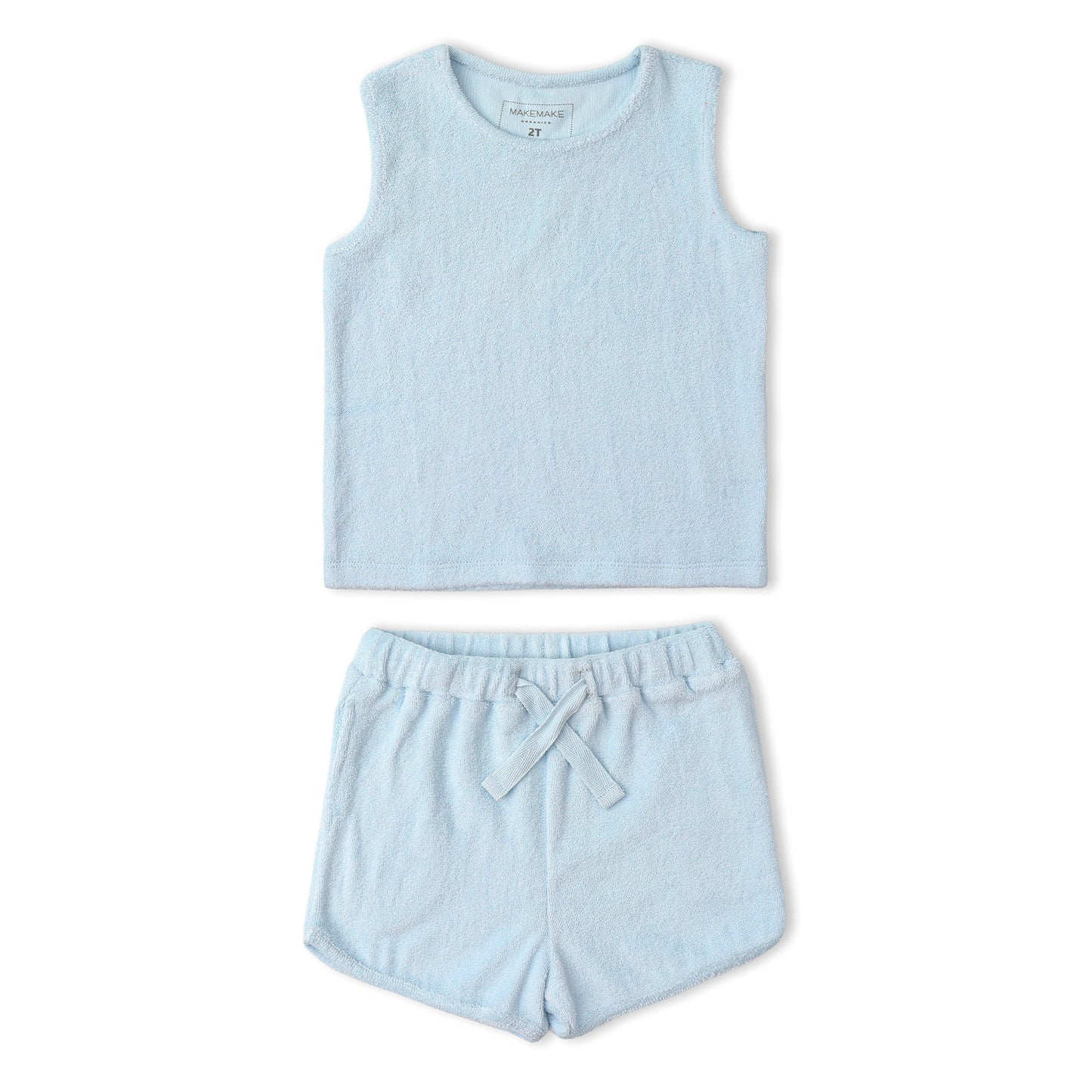 Organic Cotton Terry Sleeveless Tee & Shorts Set - Light Blue