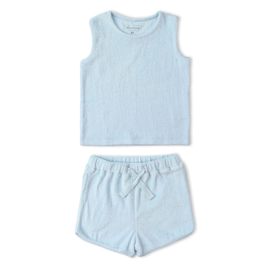 Organic Cotton Terry Sleeveless Tee & Shorts Set - Light Blue