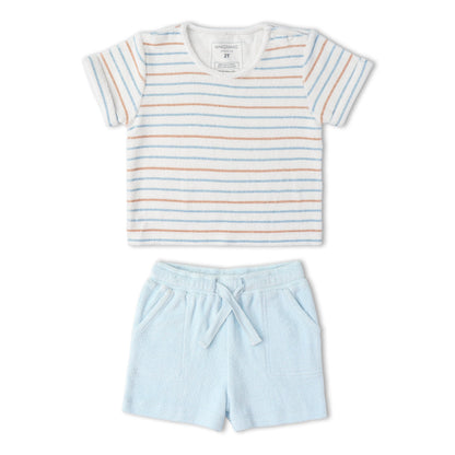 Organic Cotton Terry Tee & Shorts Set - Cabana Stripes