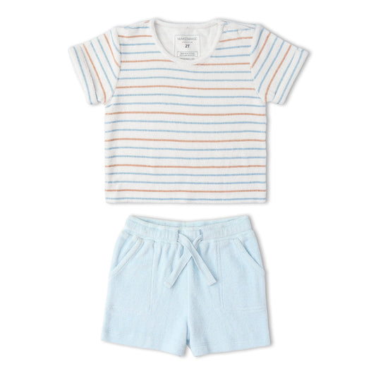 Organic Cotton Terry Tee & Shorts Set - Cabana Stripes