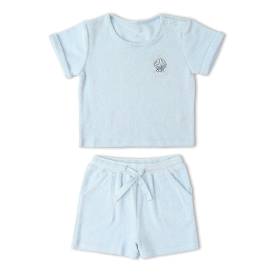 Organic Cotton Terry Tee & Shorts Set - Light Blue