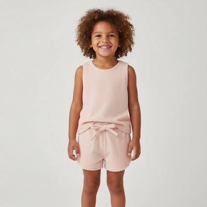Organic Cotton Terry Sleeveless Tee & Shorts Set - Blush