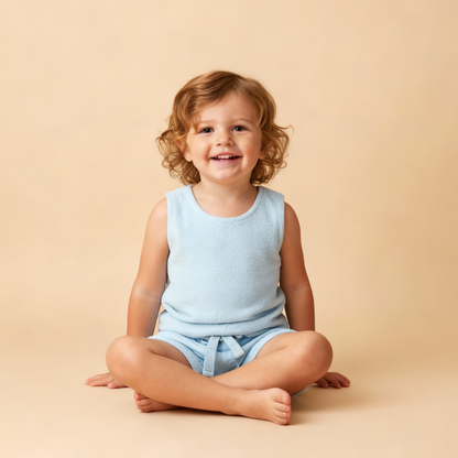 Organic Cotton Terry Sleeveless Tee & Shorts Set - Light Blue