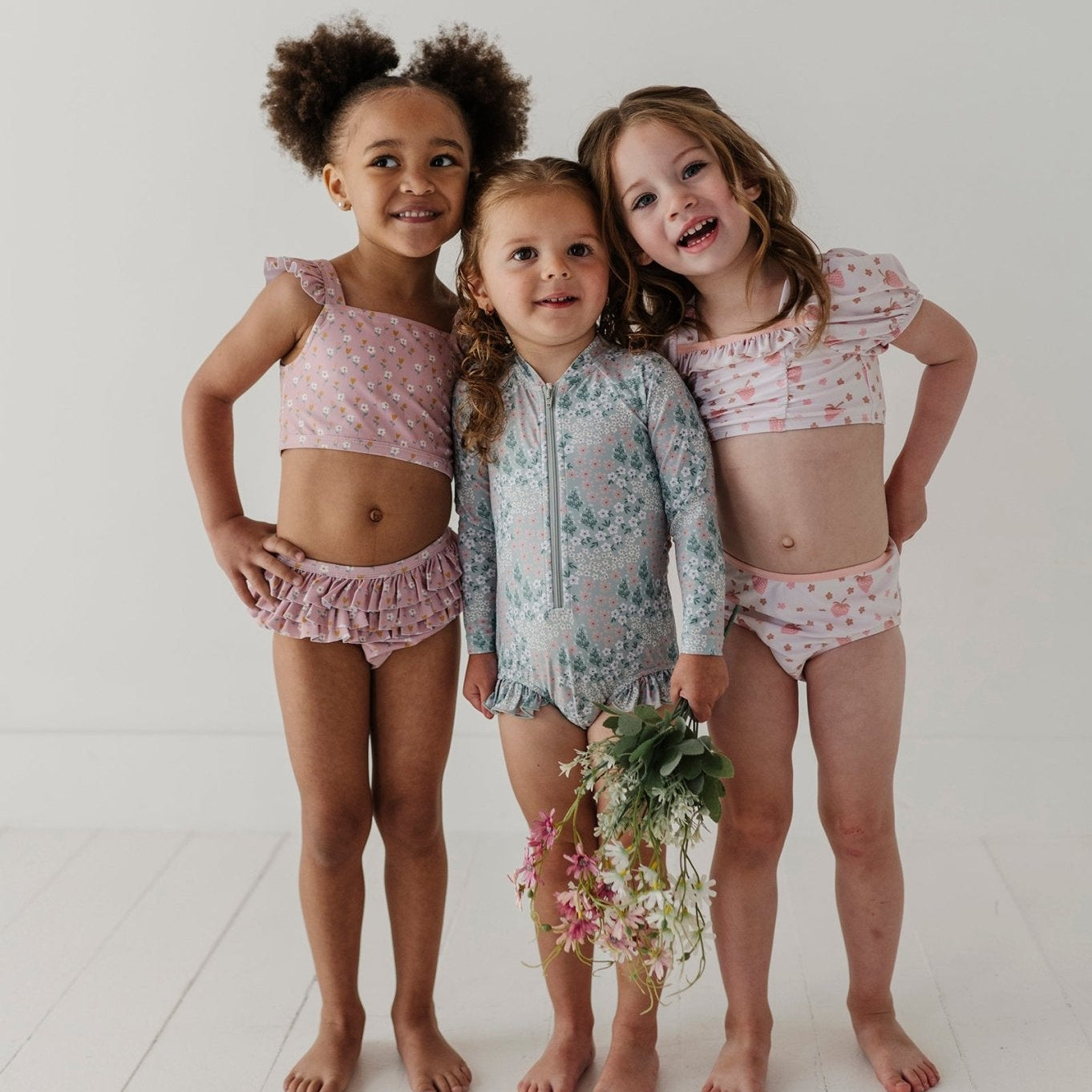 Recycled Polyester Ruffle Rash Guard Swimsuit