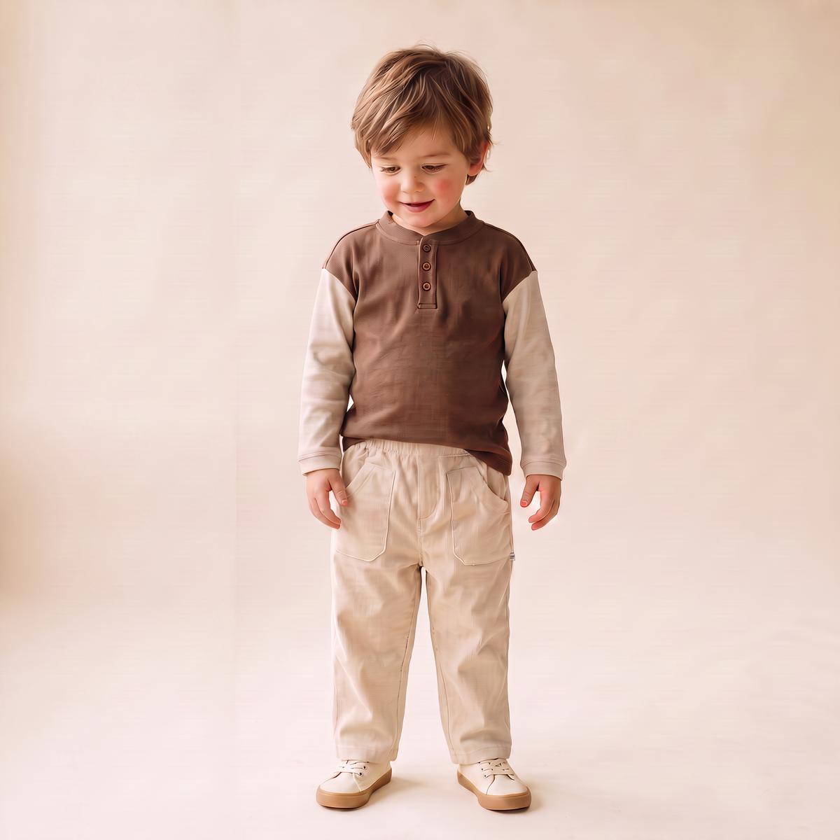 Organic Cotton Henley Tee - Brown