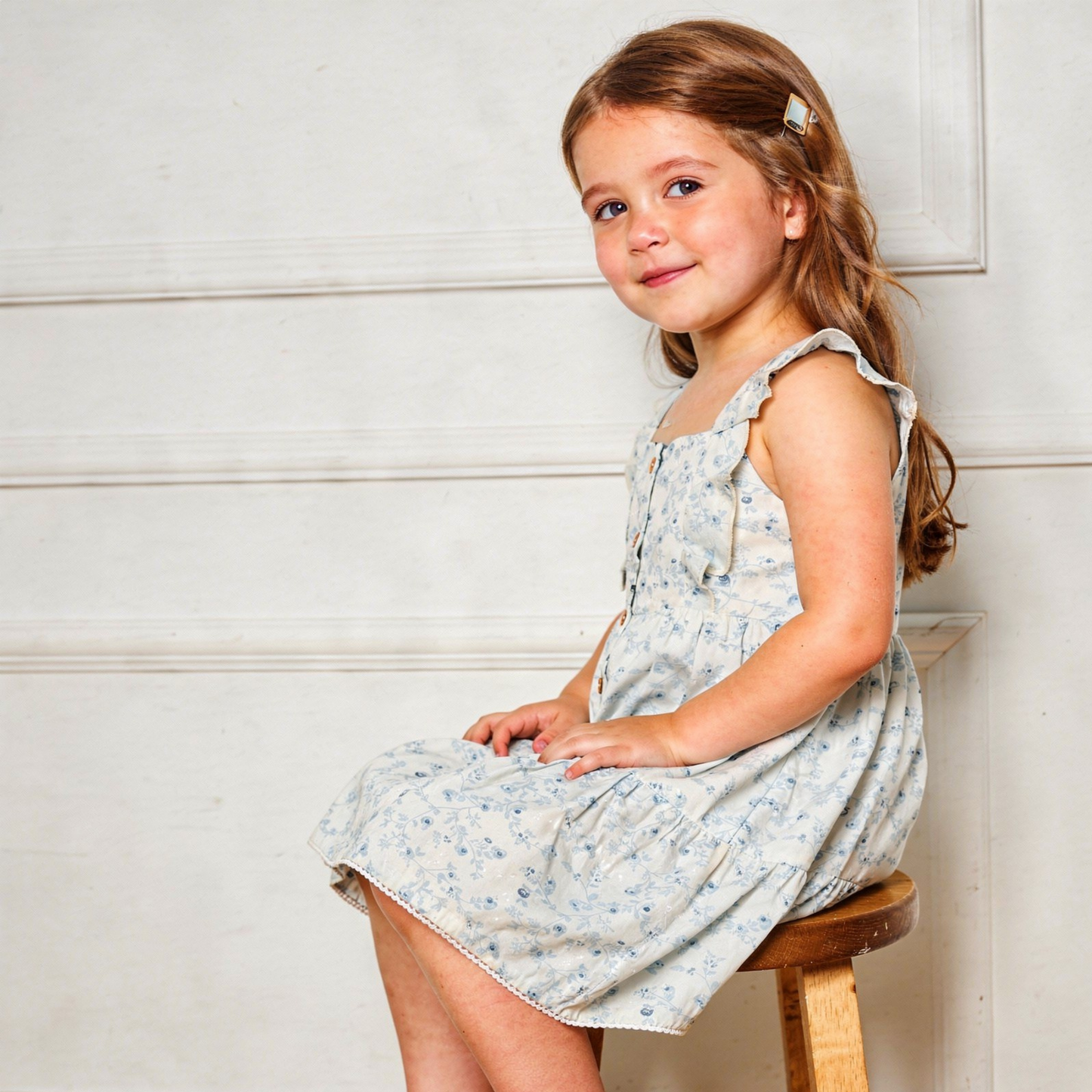 Organic Cotton Flutter Buttoned Tiered Dress - Ivy Floral