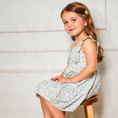 Organic Cotton Flutter Buttoned Tiered Dress - Ivy Floral