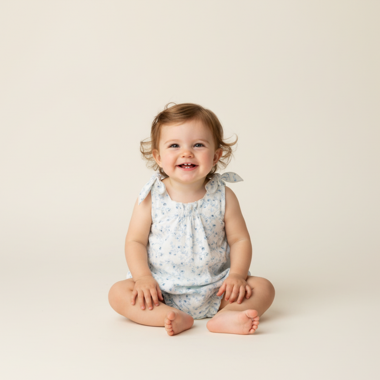 Organic Cotton Tie Shoulder Bubble Romper - Ivy Floral