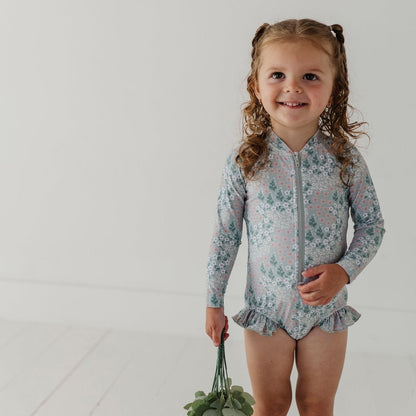 Recycled Polyester Ruffle Rash Guard Swimsuit