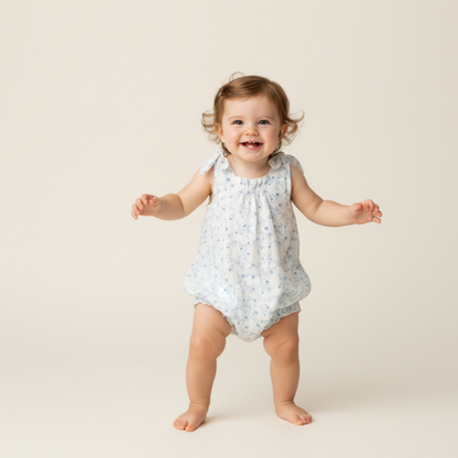 Organic Cotton Tie Shoulder Bubble Romper - Ivy Floral