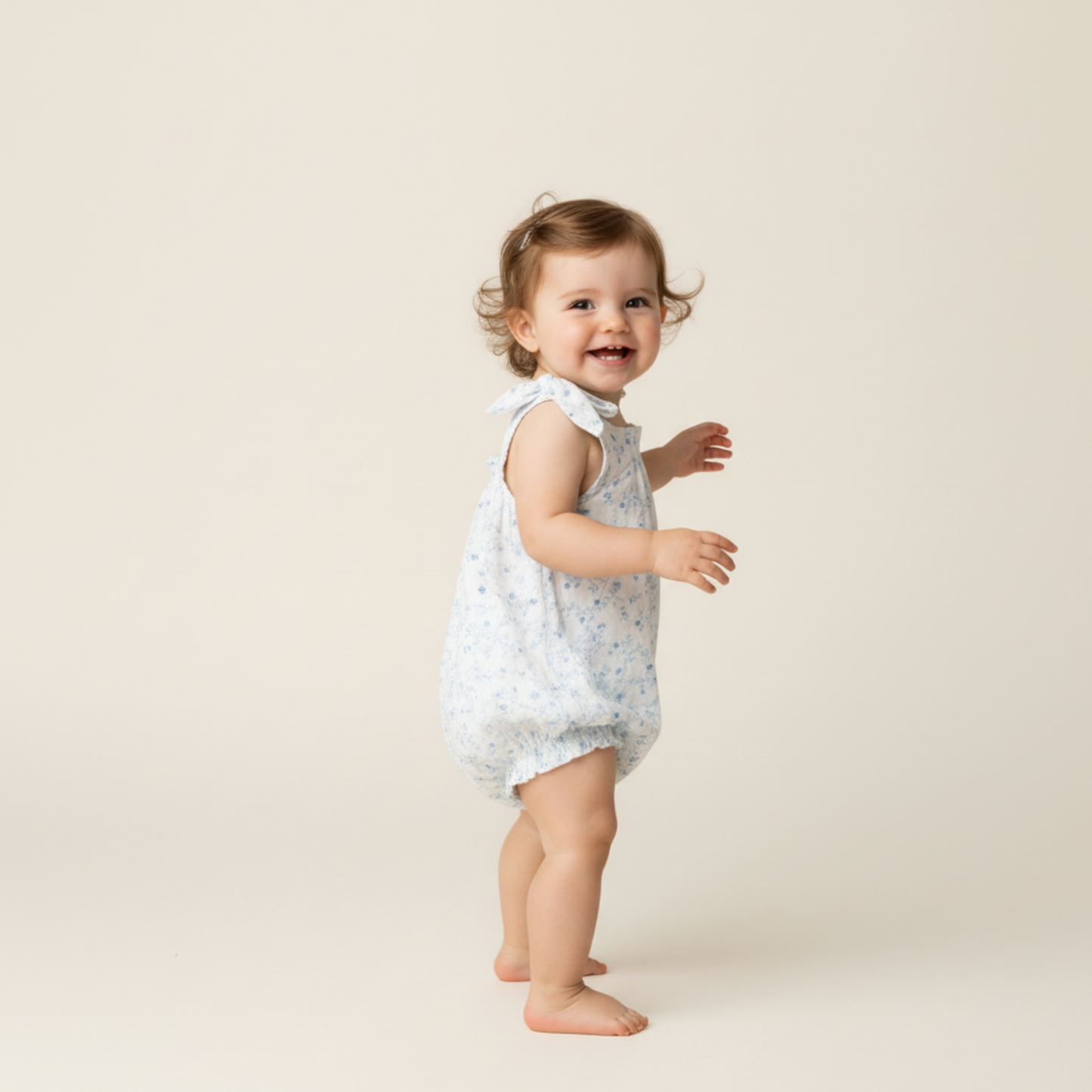 Organic Cotton Tie Shoulder Bubble Romper - Ivy Floral