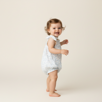 Organic Cotton Tie Shoulder Bubble Romper - Ivy Floral