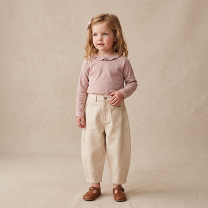 Organic Cotton Ruffle Neck Top - Dusty Rose
