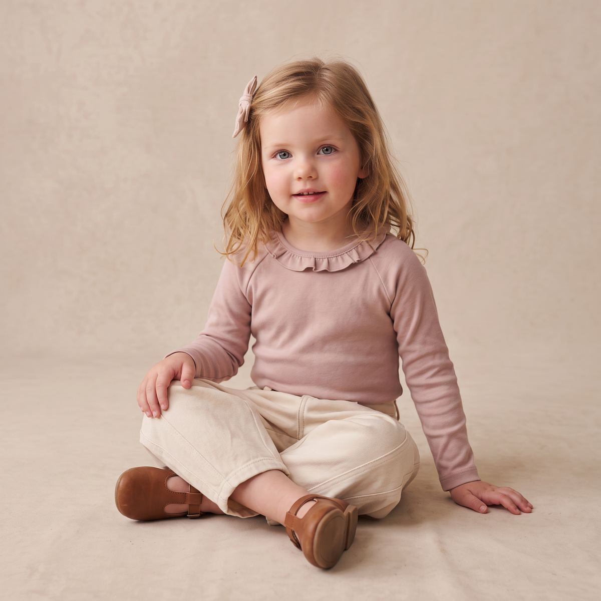 Organic Cotton Ruffle Neck Top - Dusty Rose