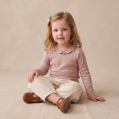 Organic Cotton Ruffle Neck Top - Dusty Rose