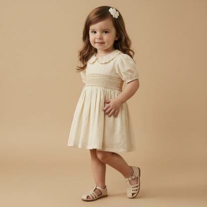 Organic Cotton Smocked Collar Dress - Butter Yellow