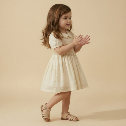 Organic Cotton Smocked Collar Dress - Butter Yellow