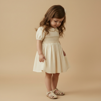 Organic Cotton Smocked Collar Dress - Butter Yellow