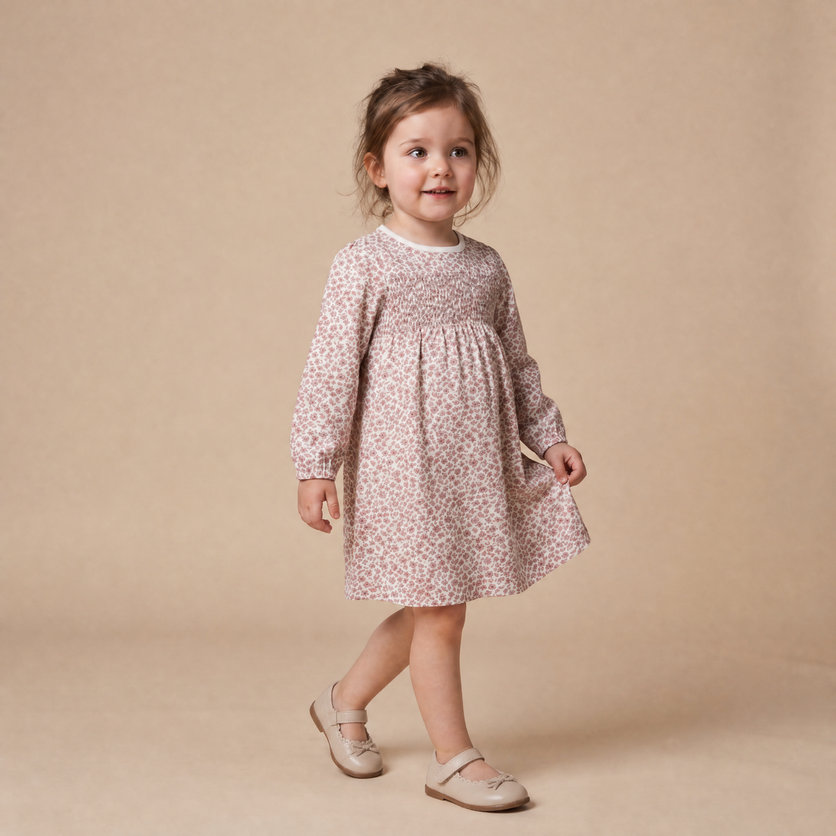 Organic Cotton Smocked Long Sleeve Dress - Wild Petal