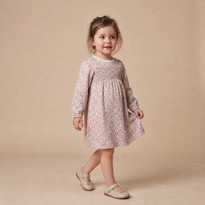 Organic Cotton Smocked Long Sleeve Dress - Wild Petal